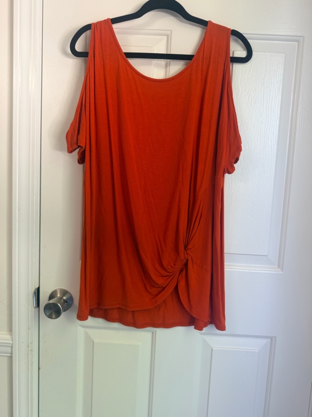 Democracy Orange Cold-Shoulder Knot Front Tee